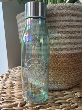 Starbucks Iridescent Clear Glass Bottle with Stainless Cap
